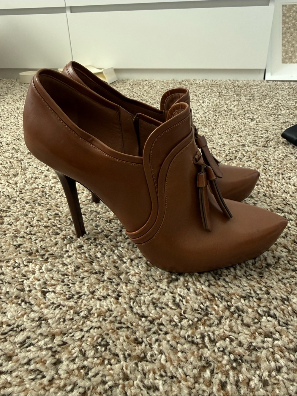 Giorgio Armani Brown Pointed Tassel Stiletto Booties